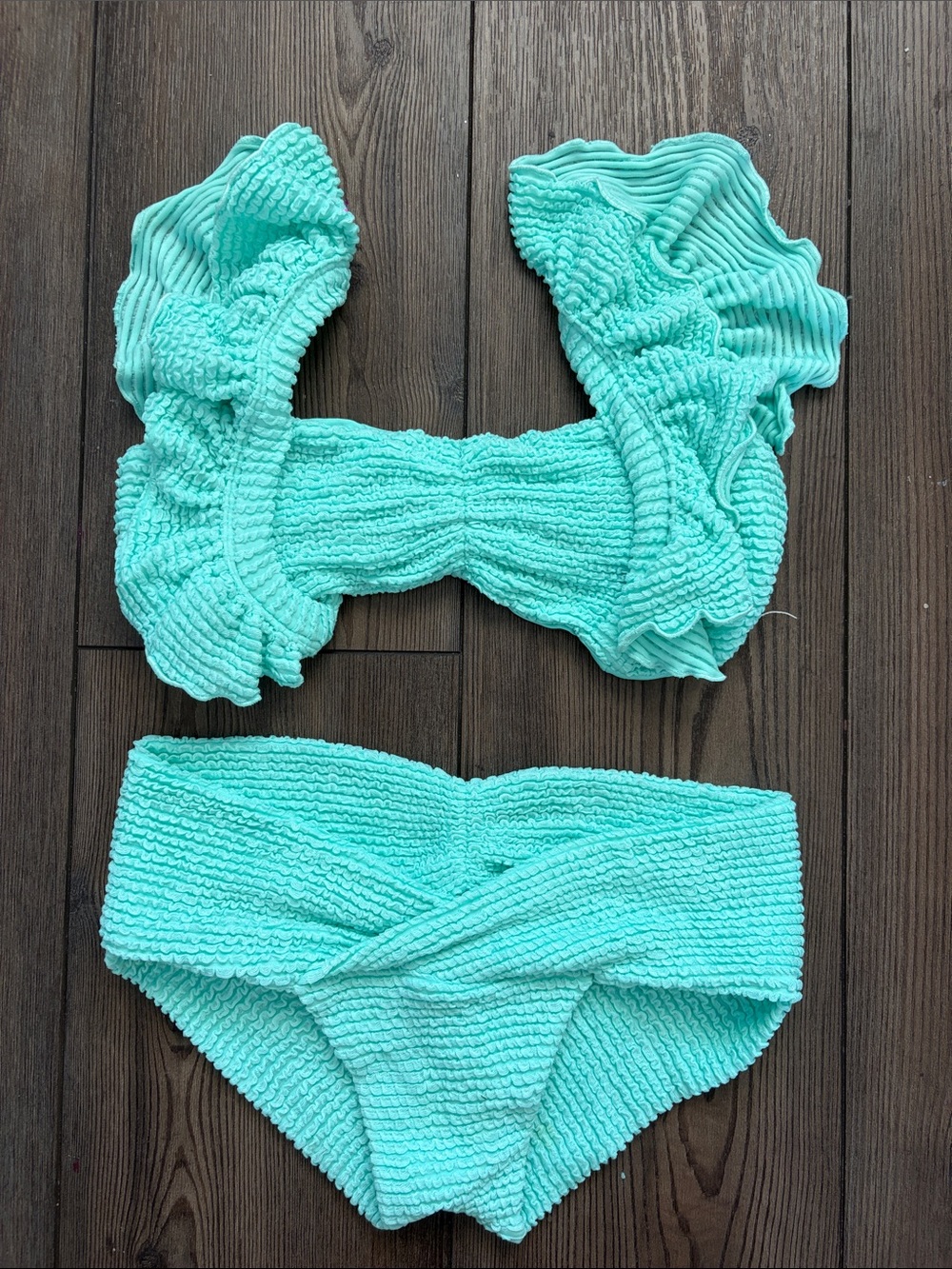 My Brazilian Shop Textured Ruffle Bikini Set in Aqua